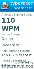 Scorecard for user oceanlim
