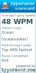 Scorecard for user oceanoinker