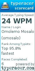 Scorecard for user omosalo