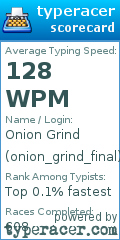 Scorecard for user onion_grind_final