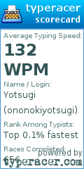 Scorecard for user ononokiyotsugi