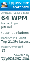 Scorecard for user osamabinladensjetfuel