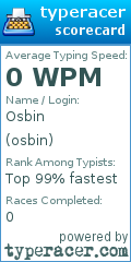 Scorecard for user osbin