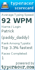 Scorecard for user paddy_daddy