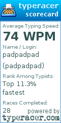 Scorecard for user padpadpad