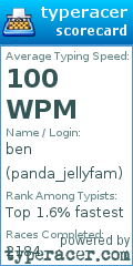 Scorecard for user panda_jellyfam