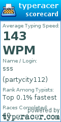 Scorecard for user partycity112