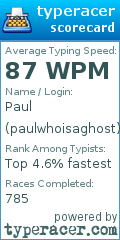 Scorecard for user paulwhoisaghost