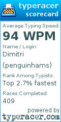 Scorecard for user penguinhams