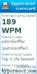 Scorecard for user petrolsniffer