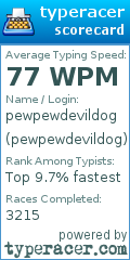 Scorecard for user pewpewdevildog