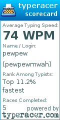 Scorecard for user pewpewmwah