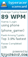 Scorecard for user phone_gamer