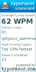 Scorecard for user physics_swimmer