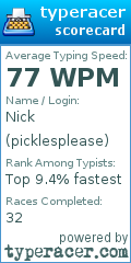 Scorecard for user picklesplease