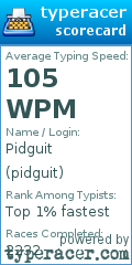 Scorecard for user pidguit