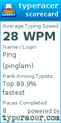 Scorecard for user pinglam