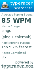 Scorecard for user pingu_colemak