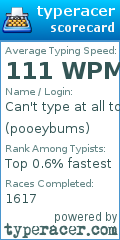 Scorecard for user pooeybums