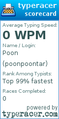 Scorecard for user poonpoontar