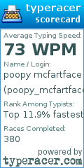 Scorecard for user poopy_mcfartface