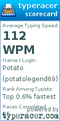Scorecard for user potatolegend69