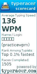 Scorecard for user practicewpm