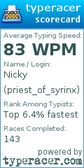 Scorecard for user priest_of_syrinx