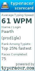 Scorecard for user prod1gle