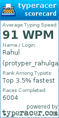 Scorecard for user protyper_rahulganesh