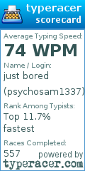 Scorecard for user psychosam1337