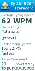 Scorecard for user ptrawt