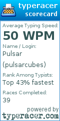 Scorecard for user pulsarcubes