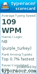 Scorecard for user purple_turkey