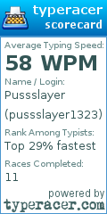 Scorecard for user pussslayer1323