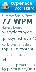 Scorecard for user pussydestroyer6000