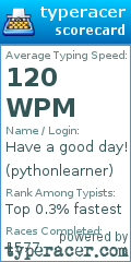 Scorecard for user pythonlearner