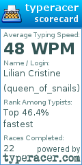 Scorecard for user queen_of_snails