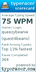 Scorecard for user quest4beans