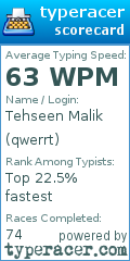 Scorecard for user qwerrt