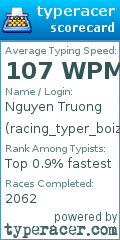 Scorecard for user racing_typer_boiz