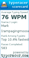 Scorecard for user rampagingmoose