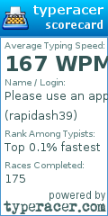 Scorecard for user rapidash39