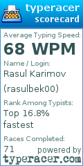 Scorecard for user rasulbek00