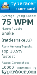 Scorecard for user rattlesnake33