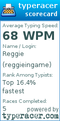 Scorecard for user reggieingame