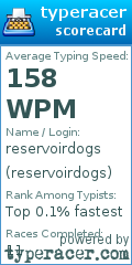 Scorecard for user reservoirdogs