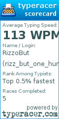 Scorecard for user rizz_but_one_hundred_wpm