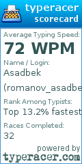 Scorecard for user romanov_asadbek