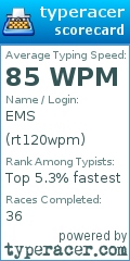 Scorecard for user rt120wpm